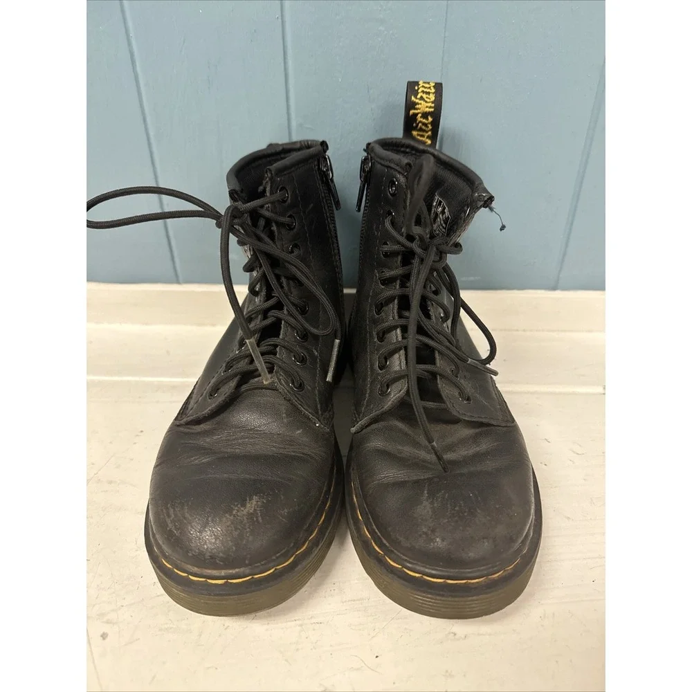 Dr. Martens 1460 J Black Leather Lace Up Zip Ankle Boots Kid's Size US 1‎ UK Q3